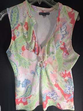 New AMERICAN LIVING L CREAM MULTI L BLOUSE PULLOVER Summer Pretty
